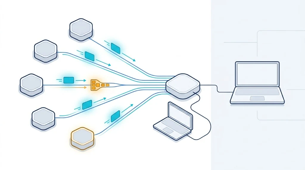 Multi-CDN path analysis diagram showing 5 regional endpoints with one constrained outlier route